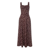 Slit flower print backless zip-up cami maxi dress
