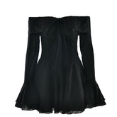Off shoulder long flared mesh bowknot mini dress