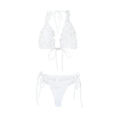 Ruffle self tie halter backless solid pant set