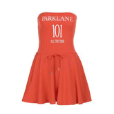 Self tie letter pattern backless tube mini dress