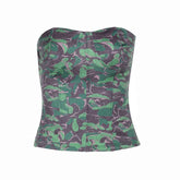 Print corset contrast backless tube top