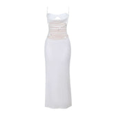 Ruched hollow out flower applique cami cut out maxi dress