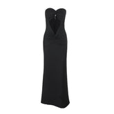 Hollow out ruched sweetheart neck slit cut out maxi dress