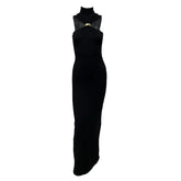 Ruched high neck solid maxi dress