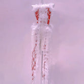 Beaded flower applique slit tube midi dress