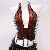 Metal chain rivet applique halter self tie o ring top