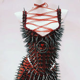 Halter o ring rivet applique ruffle PU leather top