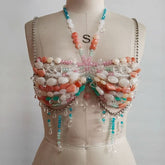 Beaded halter metal chain cami top