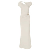Hollow out cap sleeve ruched backless cut out maxi dress