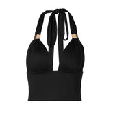 Ruched halter self tie v neck backless top