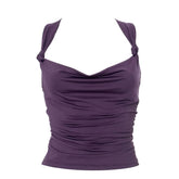 Cowl neck knotted ruched backless top