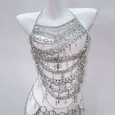 Metal chain cross applique hollow out backless waist chain cut out set