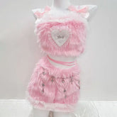 Bowknot fluffy ruffle cami mini skirt set
