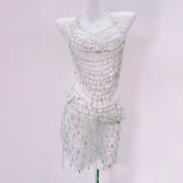 Metal chain hollow out spider applique mini skirt set