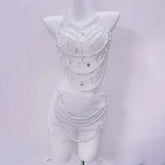 Halter beaded hollow out backless mini skirt set