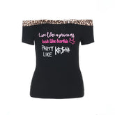 Off shoulder letter print top