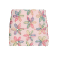 Flower applique glitter zip-up mini skirt