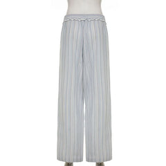 Striped ruffle drawstring wide leg pant