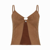 Hollow out slit v neck backless cami cut out top