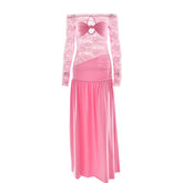 Long sleeve off shoulder hollow out lace slit cut out maxi dress