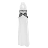 Halter lace patchwork backless maxi dress