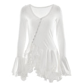 Long flared sleeve ruffle button mini dress