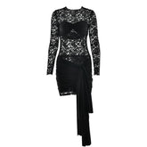 Long sleeve ruched lace knotted mini dress