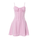 Self tie v neck ruched zip-up cami mini dress
