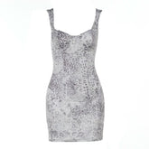 Leopard print v neck backless tank mini dress