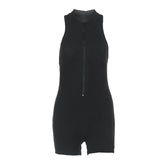 Zip-up ruched hollow out solid romper