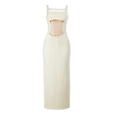 Hollow out square neck lace up cami cut out maxi dress