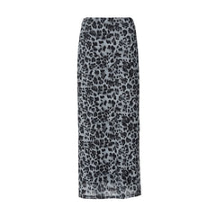 Leopard print mesh maxi skirt
