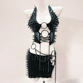 Metal chain o ring rivet applique mini skirt set