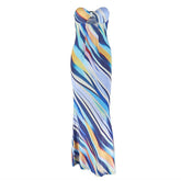Hollow out print backless tube cut out maxi dress