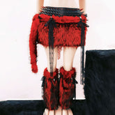 Fluffy rivet applique A line belt mini skirt