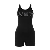 Beaded letter u neck tank romper