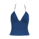 Self tie halter v neck ruched backless top