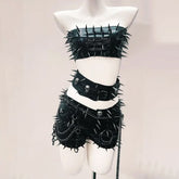 Rivet belt skull applique tube top