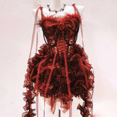 Ruffle bowknot flower applique beaded mini dress