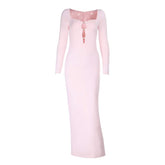 Long sleeve hollow out slit v neck cut out maxi dress