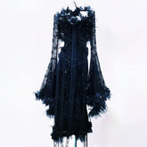 Lace long flared sleeve flower applique maxi dress