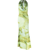 Halter cowl neck contrast backless maxi dress