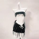 Skull applique rivet PU leather belt top