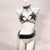 Halter self tie rivet skull applique belt top