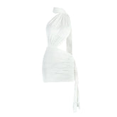 Irregular ruched halter backless mini dress