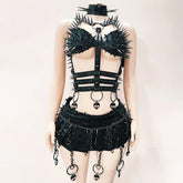 Hollow out rivet buckle o ring cami cut out top