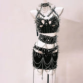 Hollow out rivet metal belt cami mini skirt set without choker