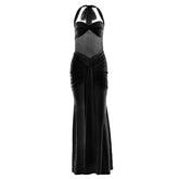 Ruched halter self tie v neck maxi dress