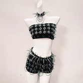 Rivet o ring hollow out short pant set