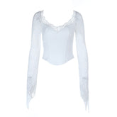 Long sleeve lace v neck corset top